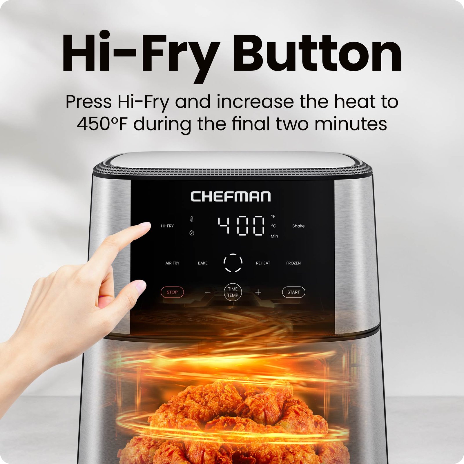 Chefman 6 Qt. Air Fryer 4 Functions w/ Touch Controls, HI-FRY Button, Stainless Steel - Image 6