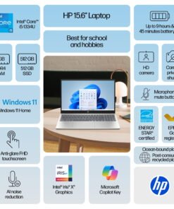 HP 15.6 inch Windows 11 Touch Laptop Intel Core i5-1334U 8GB RAM 512GB SSD Natural Silver - High Quality Product Image