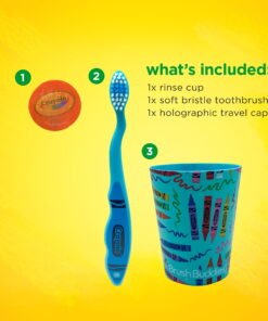 Brush Buddies Crayola Soft Bristle Toothbrush Set for Toddlers, 3 Piece Travel Kit with Cover and Cup - High Quality Product Image