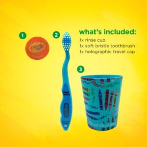 Alternative view of Brush Buddies Crayola Soft Bristle Toothbrush Set for Toddlers, 3 Piece Travel Kit with Cover and Cup