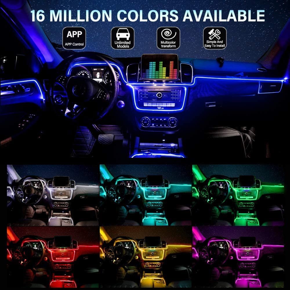 LED Car Interior Atmosphere Lights Strip 6M 5in1 RGB Optic Music ControlNeon Lamp Strip Universal - Image 3