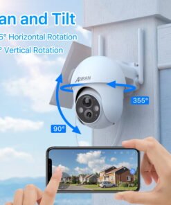 2K Solar Security Camera with Spotlight, ANRAN 360° View Wireless Outdoor Camera, Waterproof PIR Detection, Rechargeable Battery Powered Home Surveillance Camera with Color Night Vision 2-Way Audio - High Quality Product Image