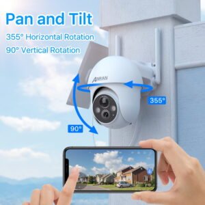 2K Solar Security Camera with Spotlight, ANRAN 360° View Wireless Outdoor Camera, Waterproof PIR Detection, Rechargeable Battery Powered Home Surveillance Camera with Color Night Vision 2-Way Audio - High Quality Product Image