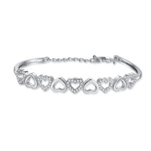 Alternative view of Amy and Annette 14K White Gold Hearts Bangle Adjustable Bracelet with crystals from Swarovski in 14K White Gold Plated