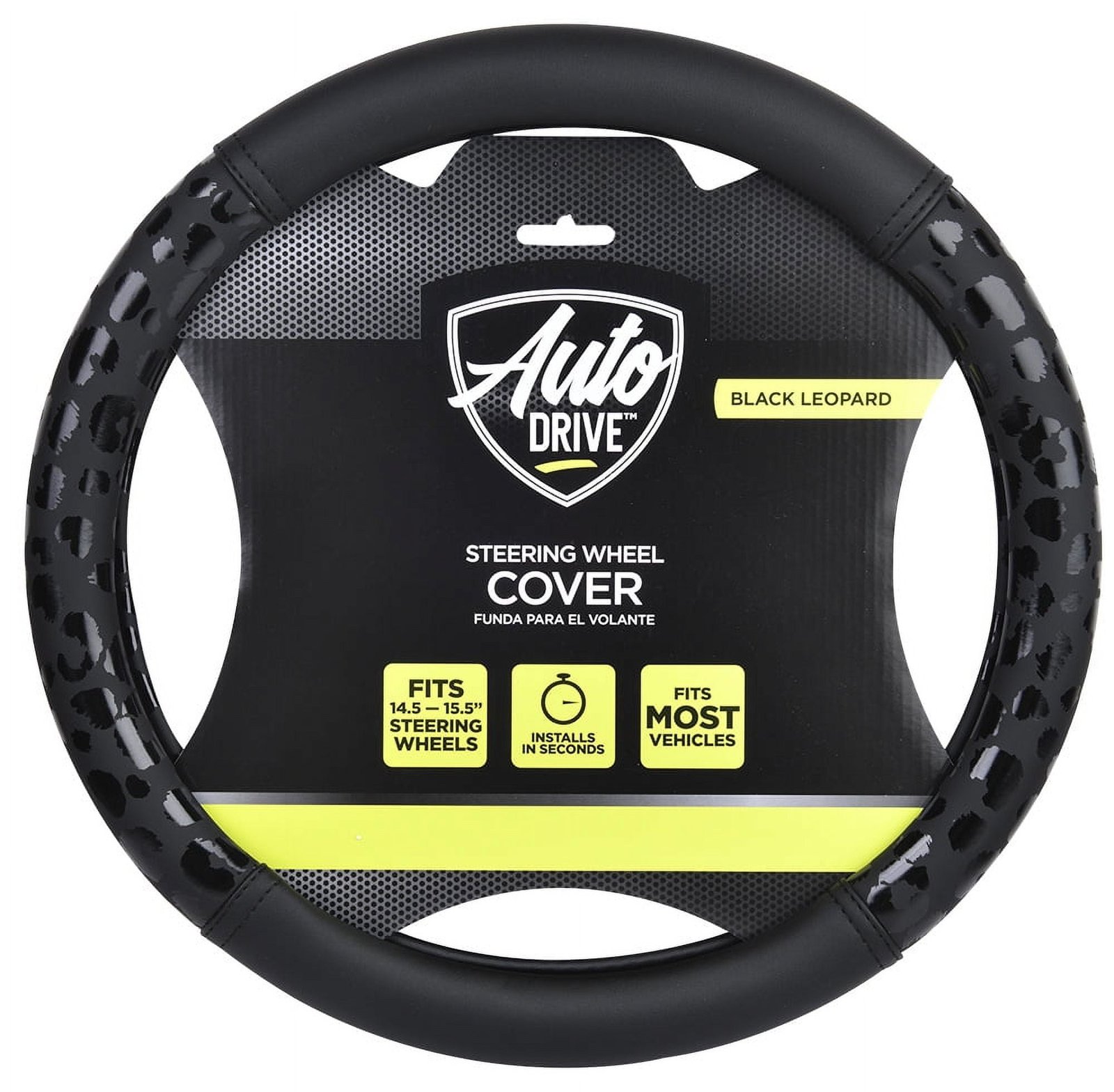Auto Drive Black Leopard Faux Leather Steering Wheel Cover, Universal Fit for Sedans, SUVs, Set of 1 - Image 3