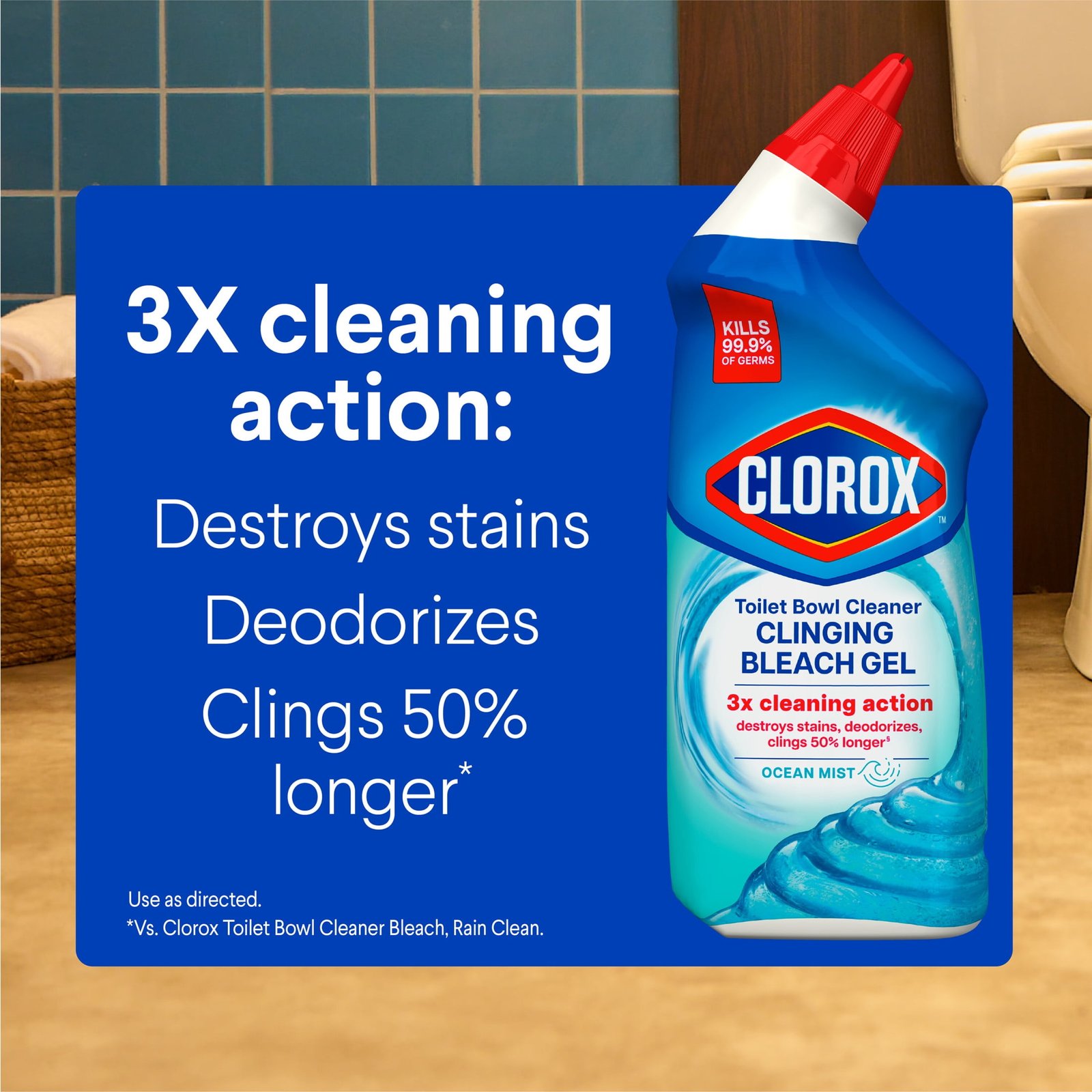 Clorox Toilet Bowl Cleaner Clinging Bleach Gel, Ocean Mist, 24 fl oz, 2 Pack - Image 4