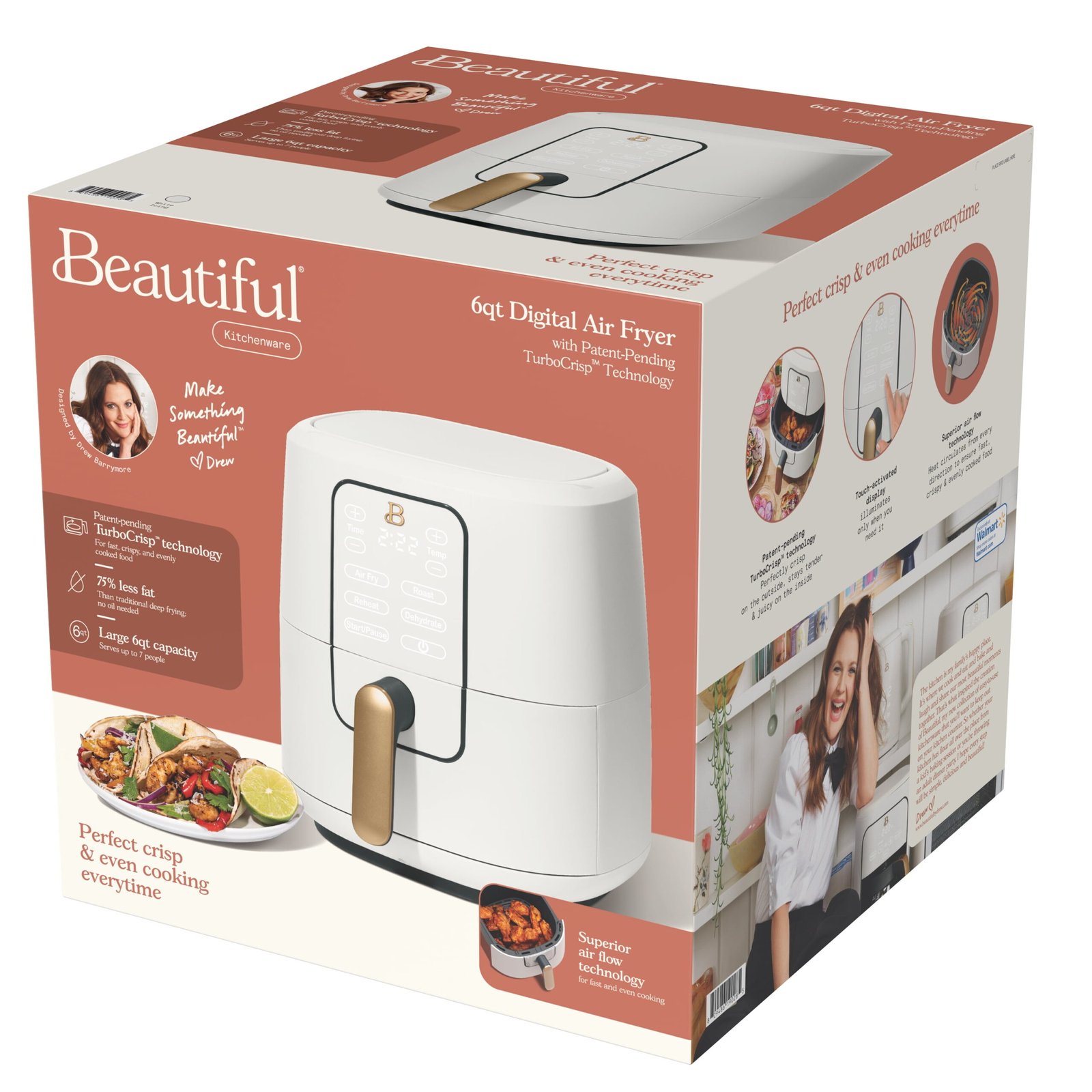 Beautiful 6 Qt Air Fryer with TurboCrisp Technology and Touch-Activated Display, White Icing by Drew Barrymore - Image 3