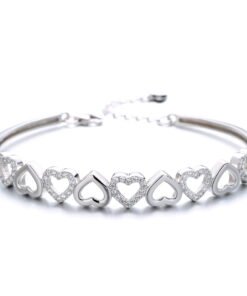 Amy and Annette 14K White Gold Hearts Bangle Adjustable Bracelet with crystals from Swarovski in 14K White Gold Plated - High Quality Product Image