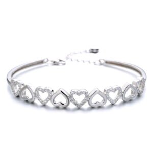 Amy and Annette 14K White Gold Hearts Bangle Adjustable Bracelet with crystals from Swarovski in 14K White Gold Plated