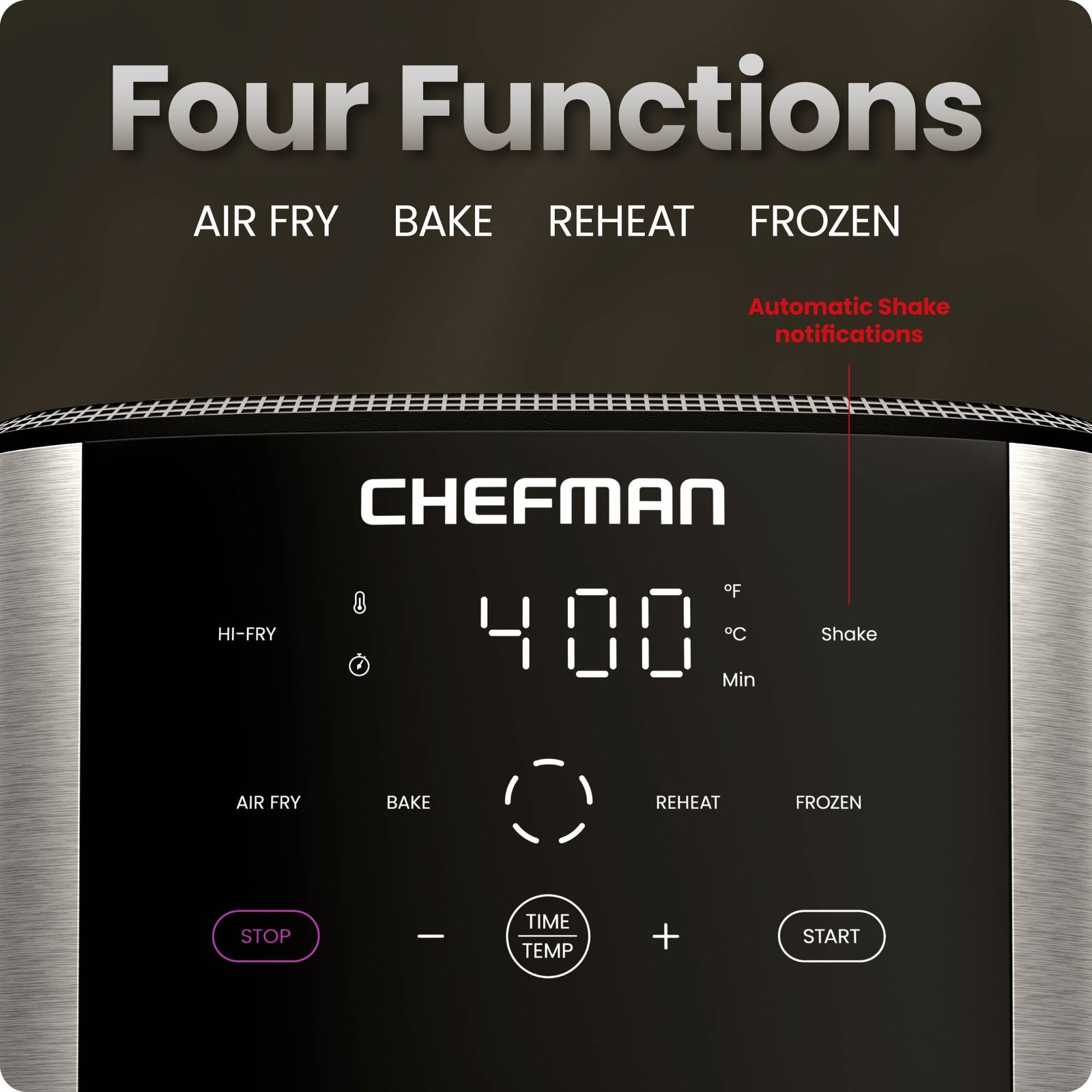 Chefman 6 Qt. Air Fryer 4 Functions w/ Touch Controls, HI-FRY Button, Stainless Steel - Image 5