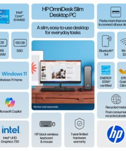 HP OmniDesk Slim Desktop PC Intel Core i5 16GB RAM 512GB SSD Windows 11 Home Meteor Silver - High Quality Product Image