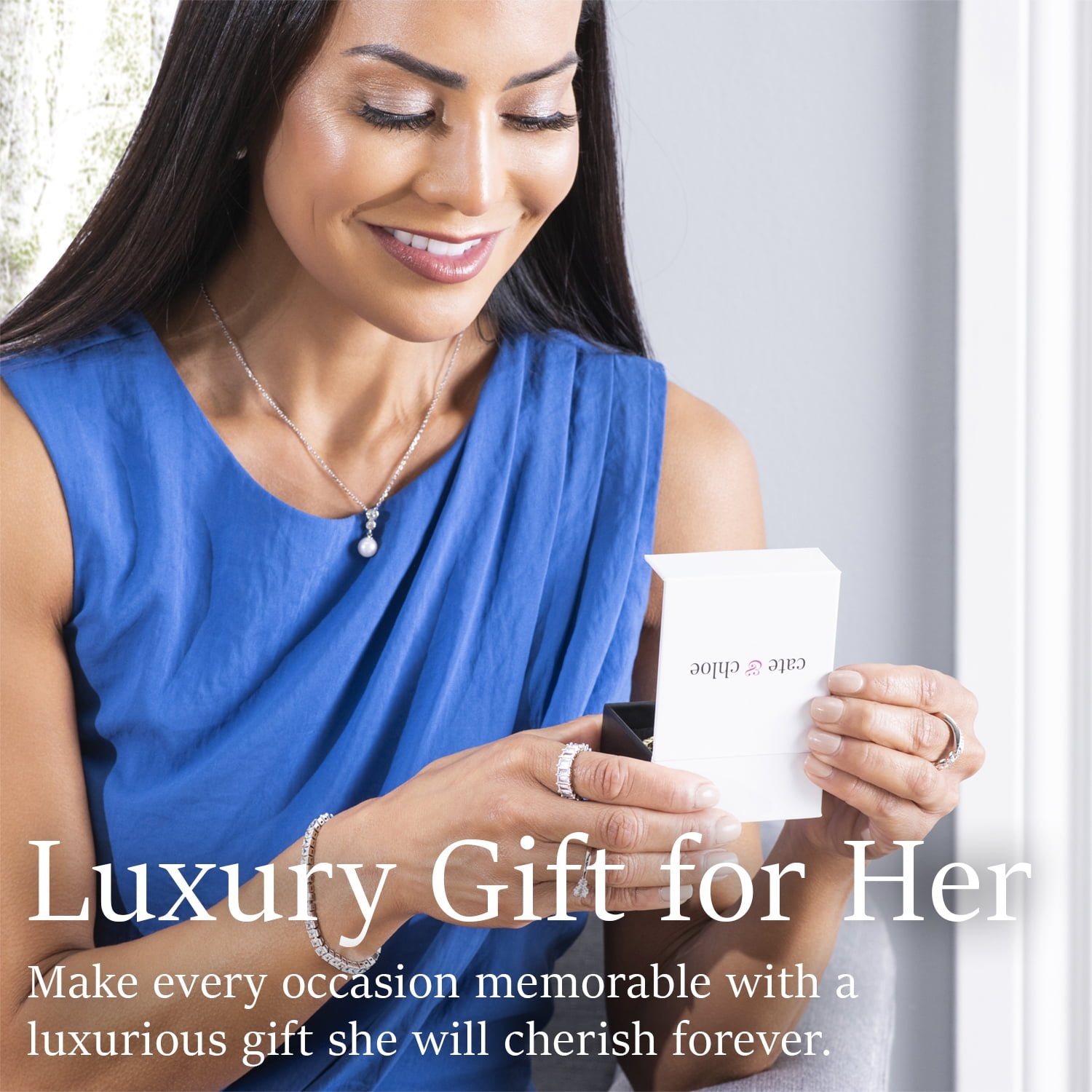 Cate & Chloe Corina 18k White Gold Plated 20mm Hoop Earrings with Swarovski Crystals Gift for Women - Image 4