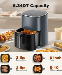 6QT Square Air Fryer with Window, 12-in-1 Crispy Technology, Nonstick & Easy-Clean Basket, Grey - High Quality Product Image