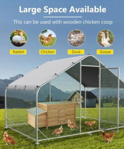 Large Metal Chicken Coops, Outdoor Duck Walk-in Run Poultry Cage, Hen House Yard Habitat Cage with Waterproof Cover Spire Shaped Coop, 9.8' L x 6.6' W x 6.6' H - High Quality Product Image