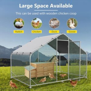 Alternative view of Large Metal Chicken Coops, Outdoor Duck Walk-in Run Poultry Cage, Hen House Yard Habitat Cage with Waterproof Cover Spire Shaped Coop, 9.8' L x 6.6' W x 6.6' H