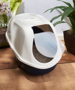 Vibrant Life Mega Smart Cat Cove Enclosed Cat Litterbox, Navy & White - High Quality Product Image