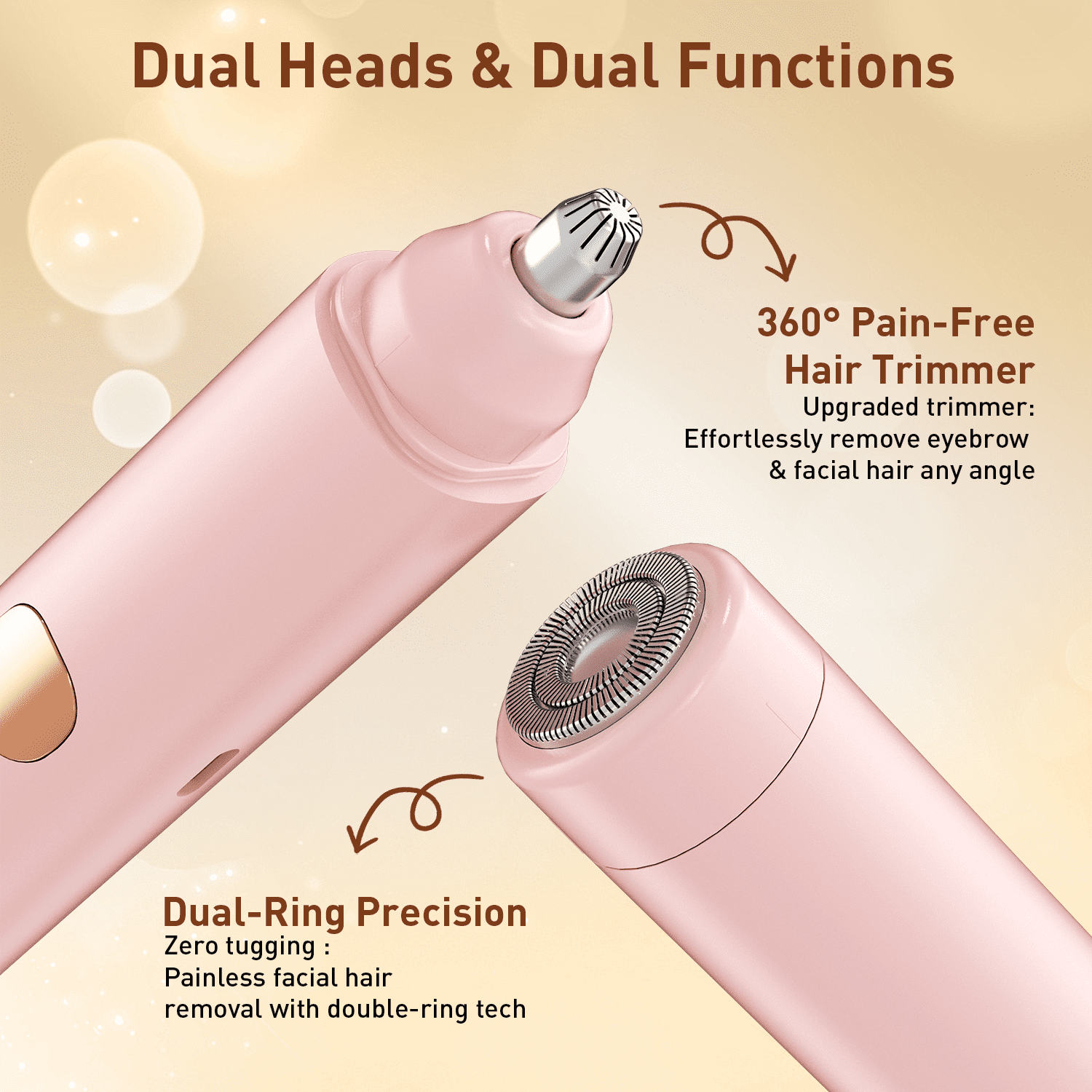 Facial Hair Removal for Women, 2-In-1 USB Rechargeable Dual Head Electric Shaver & Eyebrow Trimmer for Forehead, Chin, Upper Lip, Cheeks (Pink) - Image 4