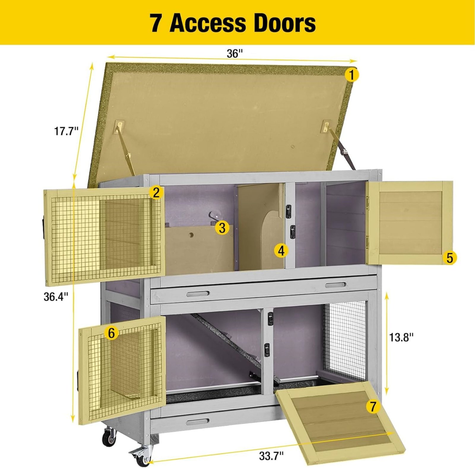 Aivituvin Rabbit Hutch Bunny Cage Outdoors & Indoors with Wheel, Two Layer Guinea Pig House - Image 5