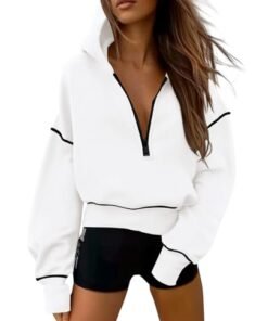 Cozy 2026 Fall Women's Hooded Sweatshirt: Long Sleeve Half Zip Cropped Pullover for Winter Fashion - High Quality Product Image