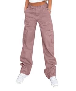 High Waisted Wide Leg Cargo Pants for Women - 6 Pockets, Stretchy & Baggy Y2K Streetwear Style - High Quality Product Image