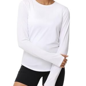 Alternative view of THE GYM PEOPLE Women's Long Sleeve Workout Shirts Athletic Crewneck Hiking Tops with Thumb Hole