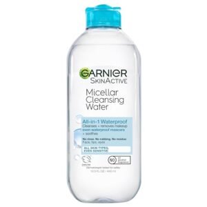 Garnier Micellar Water For Waterproof Makeup, Hydrating Facial Cleanser & Makeup Remover, Suitable for Sensitive Skin, Vegan, Cruelty Free, 13.5 Fl Oz (400mL), 1 Count