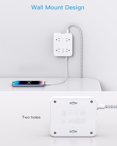 Surge Protector Power Strip - HANYCONY 8 Outlets 4 USB (2 USB C) Charging Ports, Multi Plug Outlet Extender, 5Ft Braided Extension Cord, Flat Plug Wal - Image 7