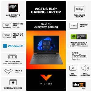 Alternative view of HP Victus 15.6 inch FHD IPS 144Hz Gaming Laptop AMD Ryzen 5-8645HS NVIDIA GeForce RTX 4050 8GB DDR5 512GB SSD Mica Silver (2024)