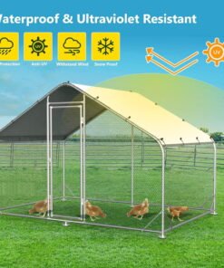 Large Metal Chicken Coops, Outdoor Duck Walk-in Run Poultry Cage, Hen House Yard Habitat Cage with Waterproof Cover Spire Shaped Coop, 9.8' L x 6.6' W x 6.6' H - High Quality Product Image