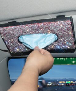 eing Car Tissue Holder Bling Cute Car Accessories for Women Sparkly Leather Sun Visor Napkin Hanging Stuff with Crystal Diamonds, Pink - High Quality Product Image