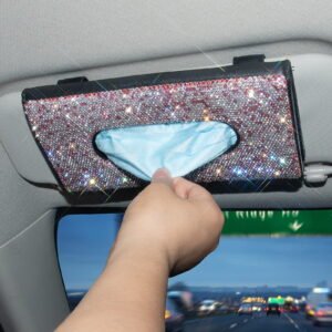 Alternative view of eing Car Tissue Holder Bling Cute Car Accessories for Women Sparkly Leather Sun Visor Napkin Hanging Stuff with Crystal Diamonds, Pink