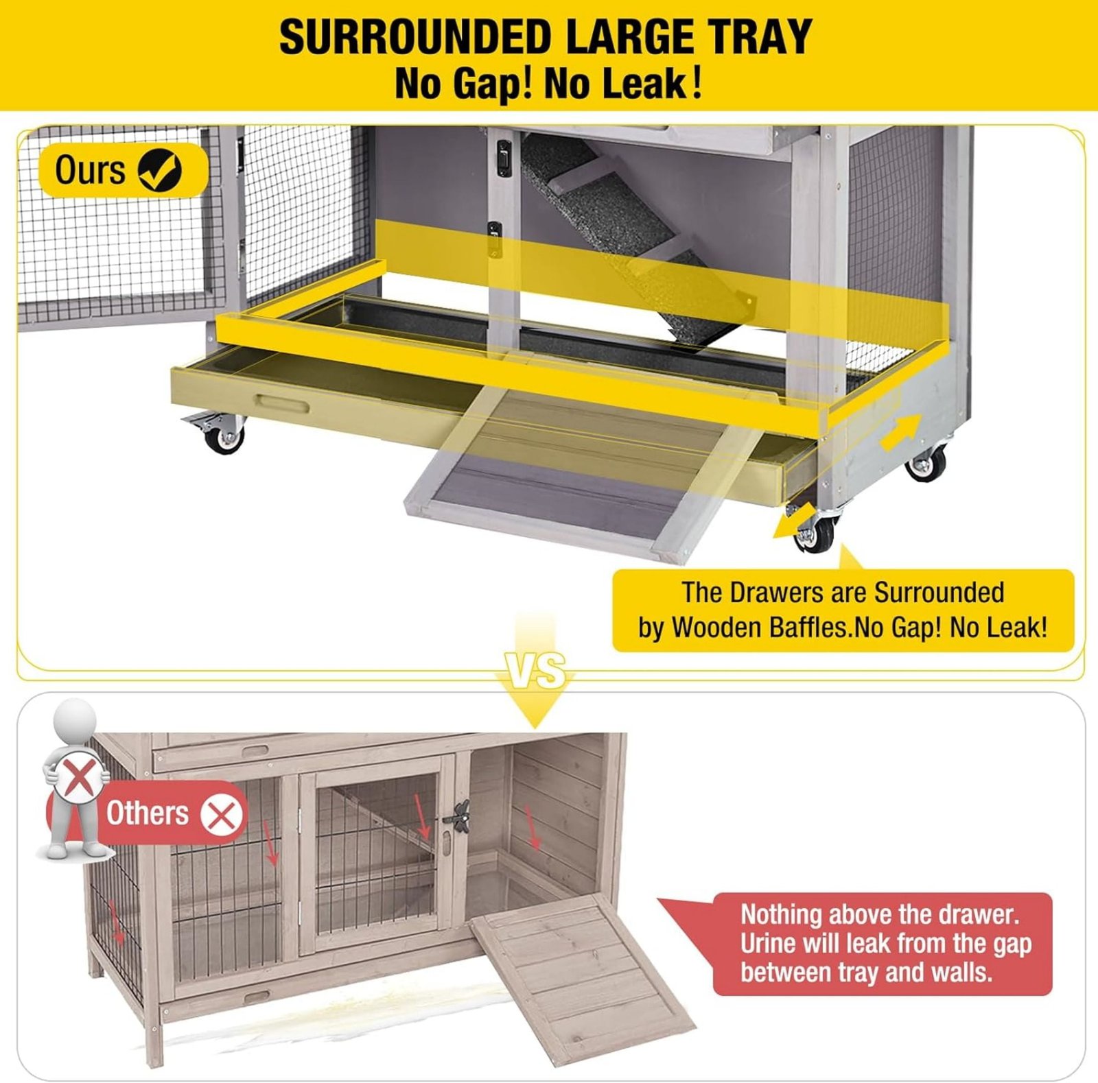 Aivituvin Rabbit Hutch Bunny Cage Outdoors & Indoors with Wheel, Two Layer Guinea Pig House - Image 4