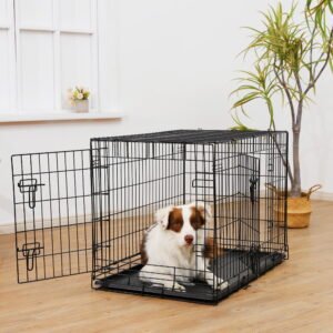 Alternative view of Vibrant Life Wire Dog Crate, Double-Door, Divider and Leak-Proof Tray, Metal, Foldable, Durable, Black, 36