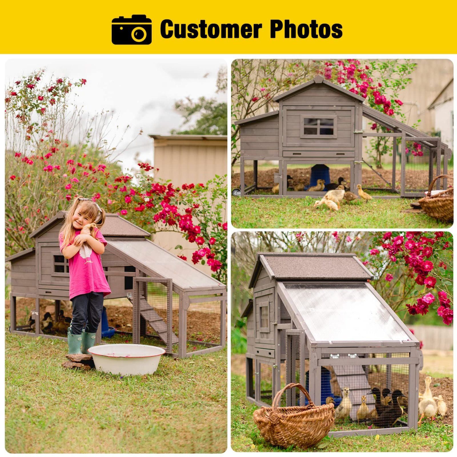 Aivituvin Mobile Chicken Coop with Wheels for 2-4 Chickens, Weatherproof Chicken House Poultry Cage with Nesting Box, Leakproof Pull-Out Tray for Outdoor Backyard, Gray - Image 5