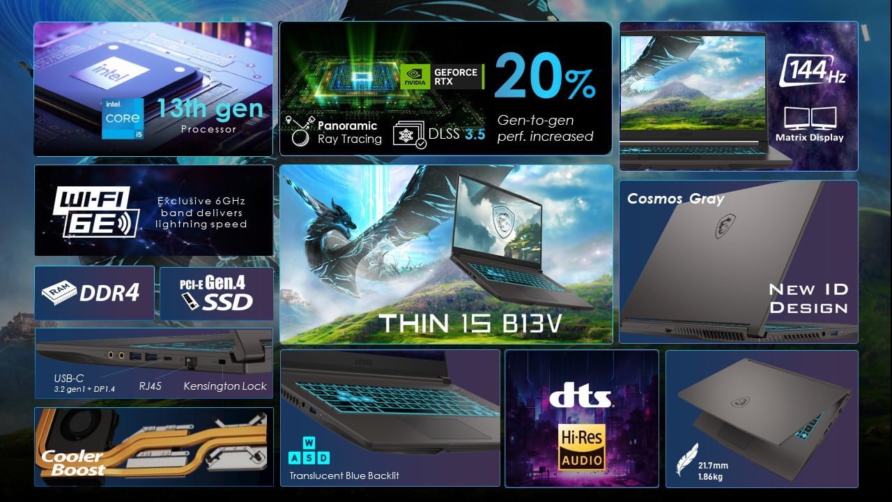 MSI Thin 15.6 inch FHD 144Hz Gaming Laptop Intel Core i5-13420H NVIDIA GeForce RTX 4060 - 16GB DDR4 512GB SSD Gray (2025) - Image 2