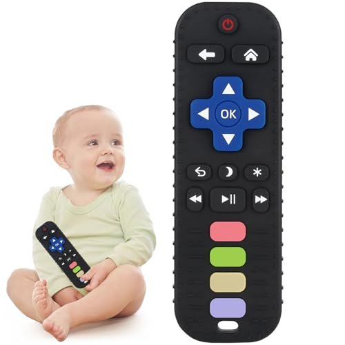 Chuya Baby Teether Toy Chew Toys for Babies 3-24 Months TV Remote Control Shape Teething Relief for Infants (Black) - Image 3