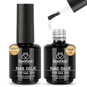 beetles Gel Polish 9 In 1 Gel Nail Glue for Clear Acrylic Nail Tips 2 Pcs 15ml Long Lasting Nail Gel Kit for False Nails Tips, Base Blooming Nail Gel,