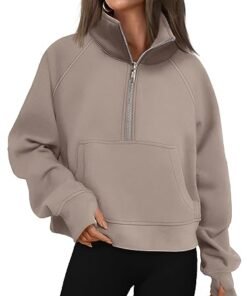 Cozy AUTOMET Women's Half-Zip Cropped Fleece Pullover with Quarter Zipper & Hood - Fall Fashion Essential - High Quality Product Image