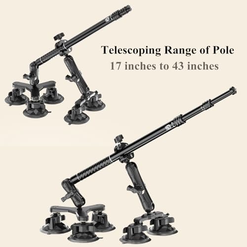 BRCOVAN Suction Cup Car Camera Mount with Metal Extendable Selfie Stick for DJI OSMO Insta360 Camera, Adjustable Action Camera Car Mount Compatible wi - Image 6