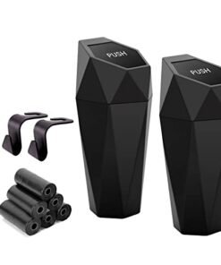 Ginsco Car Trash Can Cup Holder, 2 Pack Mini Trash Can with Lid, Car Accessories for Interior, Leakproof Small Trash Cup for Home with Additional 2 ABS Hooks and 90pcs Trash Bags Black - High Quality Product Image