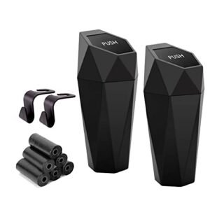 Alternative view of Ginsco Car Trash Can Cup Holder, 2 Pack Mini Trash Can with Lid, Car Accessories for Interior, Leakproof Small Trash Cup for Home with Additional 2 ABS Hooks and 90pcs Trash Bags Black