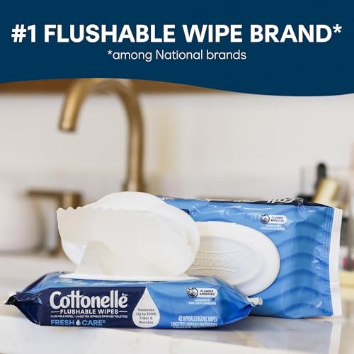 Cottonelle Fresh Feel Flushable Wet Wipes, Adult Wet Wipes, 8 Flip-Top Packs, 42 Wipes Per Pack (336 Total Wipes), Packaging May Vary - Image 4