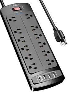 Power Strip, ALESTOR Surge Protector with 12 Outlets and 4 USB Ports, 6 Feet Extension Cord (1875W/15A), 2700 Joules, ETL Listed, Black - High Quality Product Image