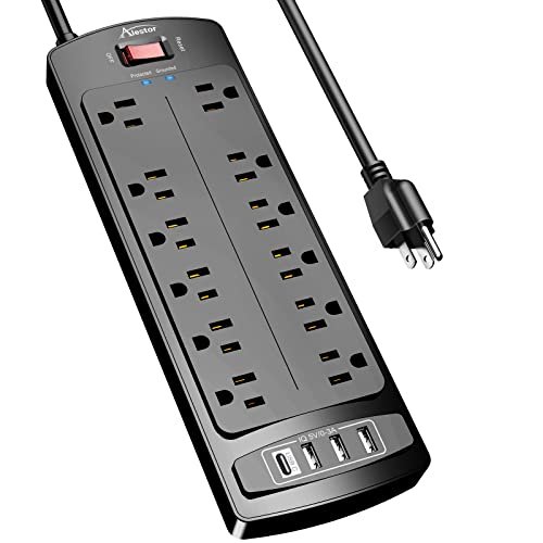 Power Strip, ALESTOR Surge Protector with 12 Outlets and 4 USB Ports, 6 Feet Extension Cord (1875W/15A), 2700 Joules, ETL Listed, Black - Image 2