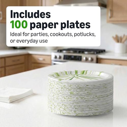Amazon Basics Everyday Paper Plates, 8.62 Inch, Disposable, 100 Count, Packaging May Vary - Image 6