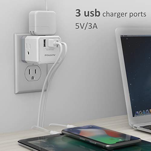 PowerUp Pro: 3-Outlets USB Wall Charger & Extender with 3-Way Splitter - ETL Listed for Home, Office, Cruise Ship Use - Image 4