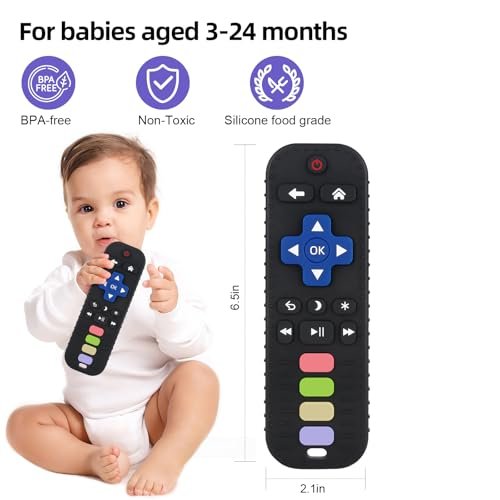 Chuya Baby Teether Toy Chew Toys for Babies 3-24 Months TV Remote Control Shape Teething Relief for Infants (Black) - Image 5