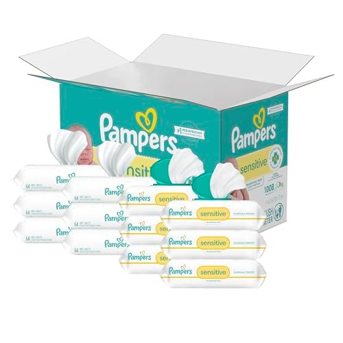 Pampers Sensitive Baby Wipes, Water Based, Hypoallergenic and Unscented, 8 Flip-Top Packs, 4 Refill Packs (1008 Wipes Total) - Image 2