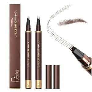 2 Pack Eyebrow Pen, Waterproof Microblading Eyebrow Pencil, 4 Tip Precise Eye Brow Makeup Pen for Women to Effortlessly Create Hair Like Natural Brows, Non Dry Out and Last All Day (Dark Brown)
