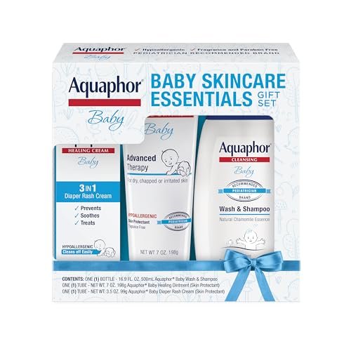Aquaphor Baby Skin Care Essentials Gift Set with Baby Wash and Shampoo (16.9 Fl Oz) + Healing Ointment for Chapped Skin and Drool Rash (7Oz) + Diap... - Image 3